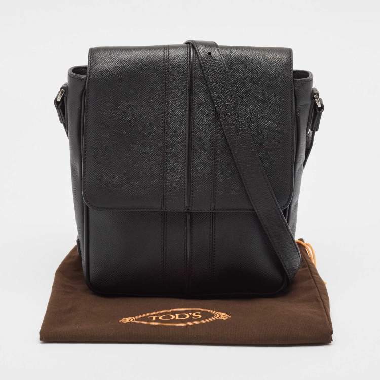 Pre Owned Tod's Black Leather Flap Messenger Bag