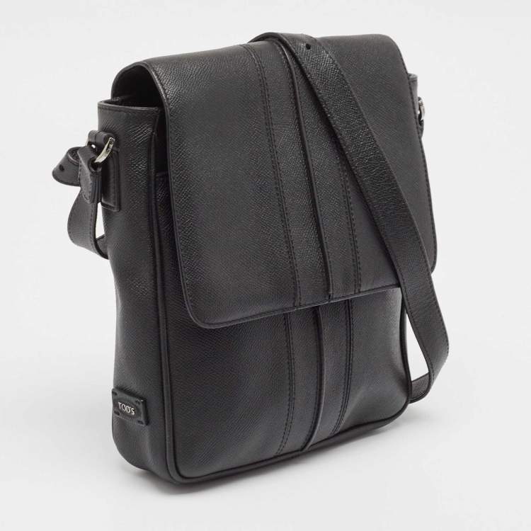 Pre Owned Tod's Black Leather Flap Messenger Bag