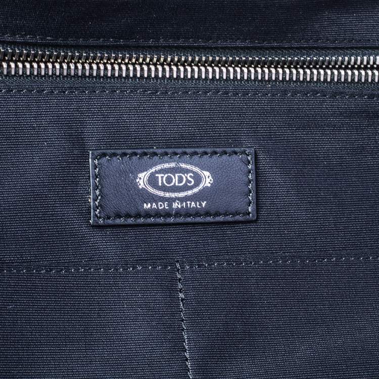 Pre Owned Tod's Blue/Black Nylon And Leather Zip Convertible Briefcase/Backpack