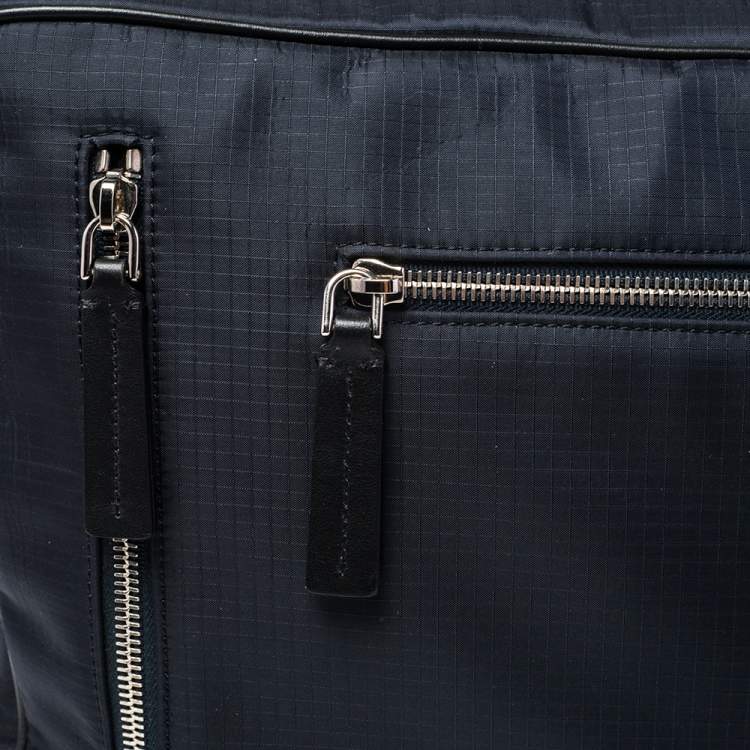 Pre Owned Tod's Blue/Black Nylon And Leather Zip Convertible Briefcase/Backpack