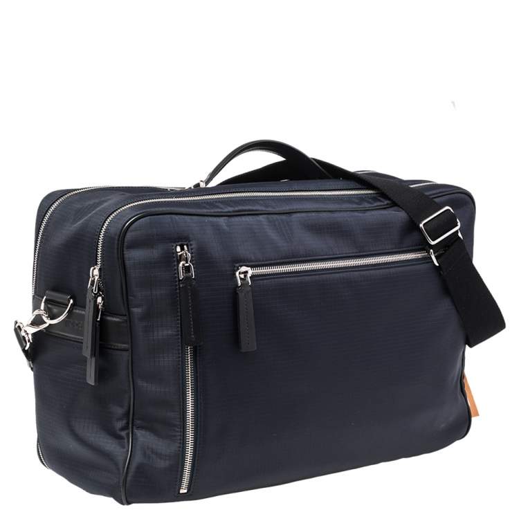 Pre Owned Tod's Blue/Black Nylon And Leather Zip Convertible Briefcase/Backpack