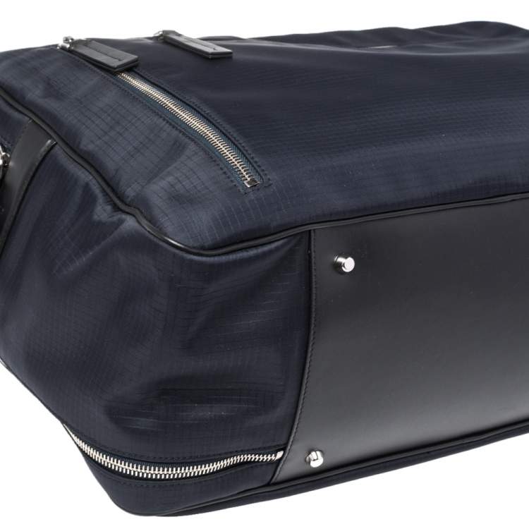 Pre Owned Tod's Blue/Black Nylon And Leather Zip Convertible Briefcase/Backpack