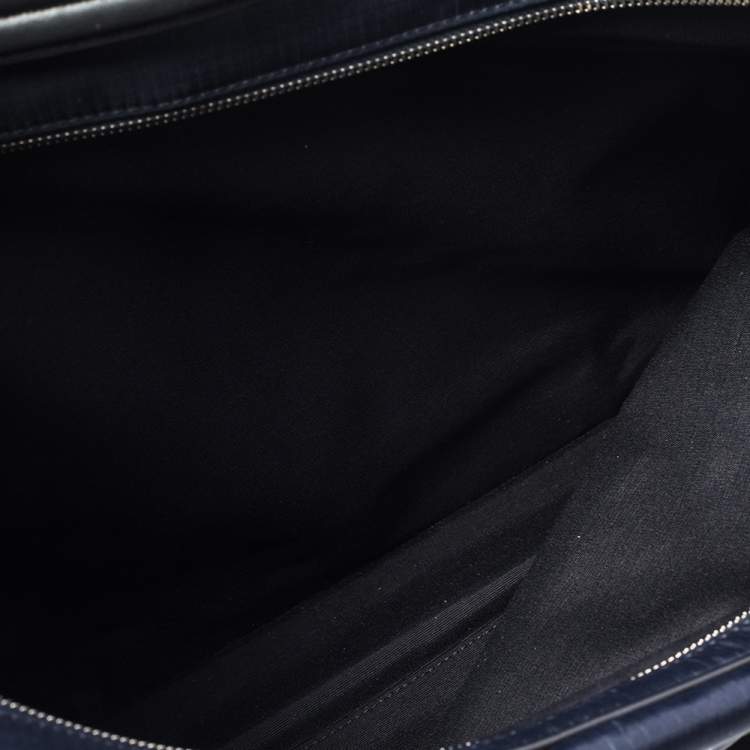 Pre Owned Tod's Blue/Black Nylon And Leather Zip Convertible Briefcase/Backpack