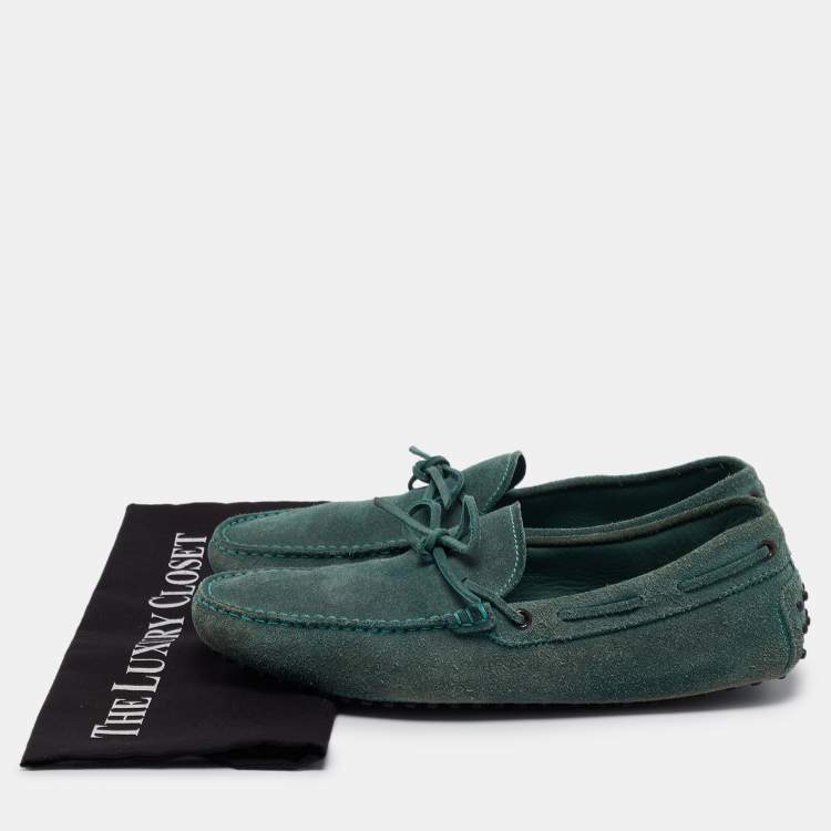 Pre Owned Tod's Green Suede Slip On Loafers Size 42.5