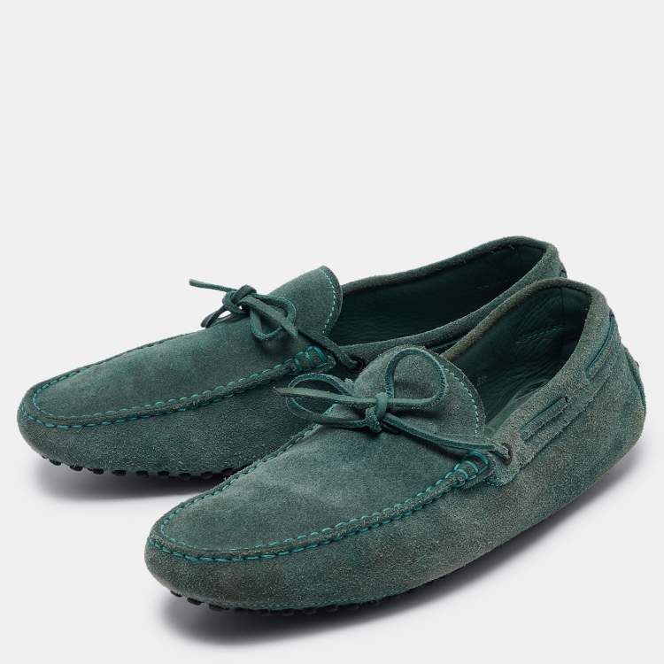 Pre Owned Tod's Green Suede Slip On Loafers Size 42.5