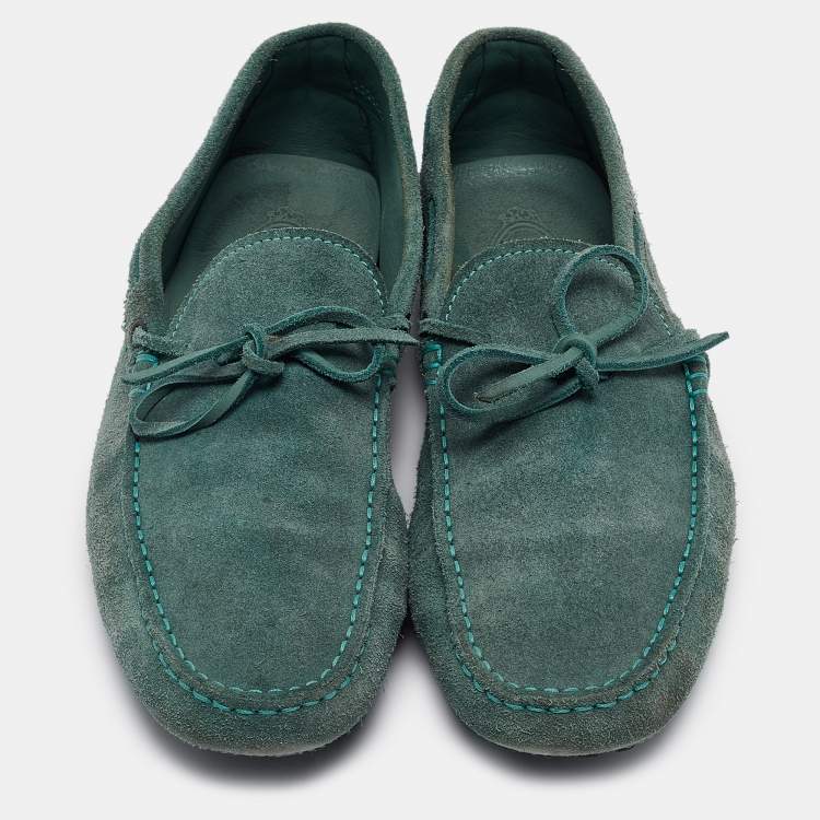 Pre Owned Tod's Green Suede Slip On Loafers Size 42.5