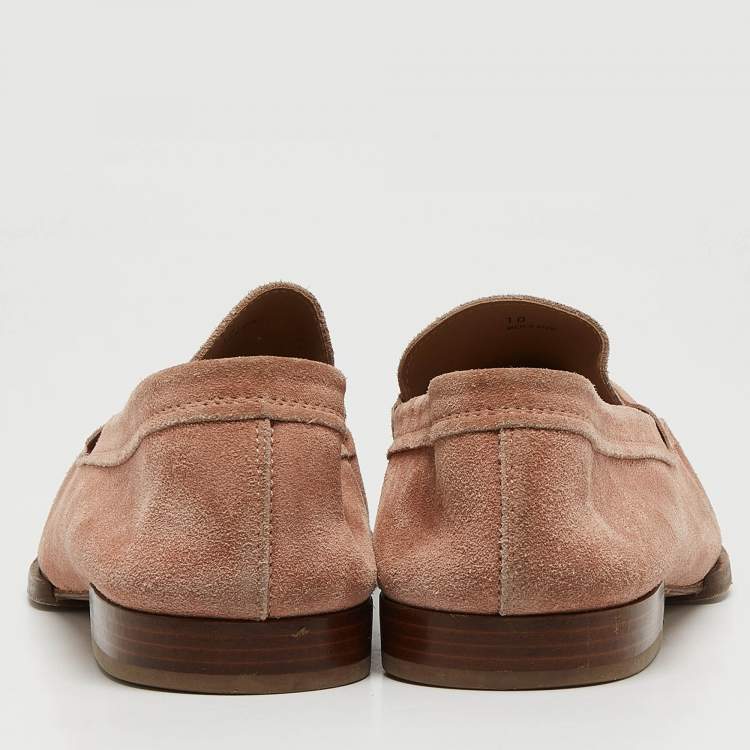 Pre Owned Tod's Pink Suede Penny Loafers Size 44.5