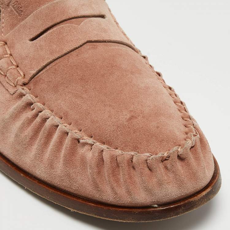Pre Owned Tod's Pink Suede Penny Loafers Size 44.5