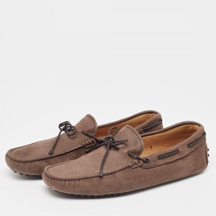 Pre Owned Tod's Brown Nubuck Leather Gommino Driving Loafers  Size 42