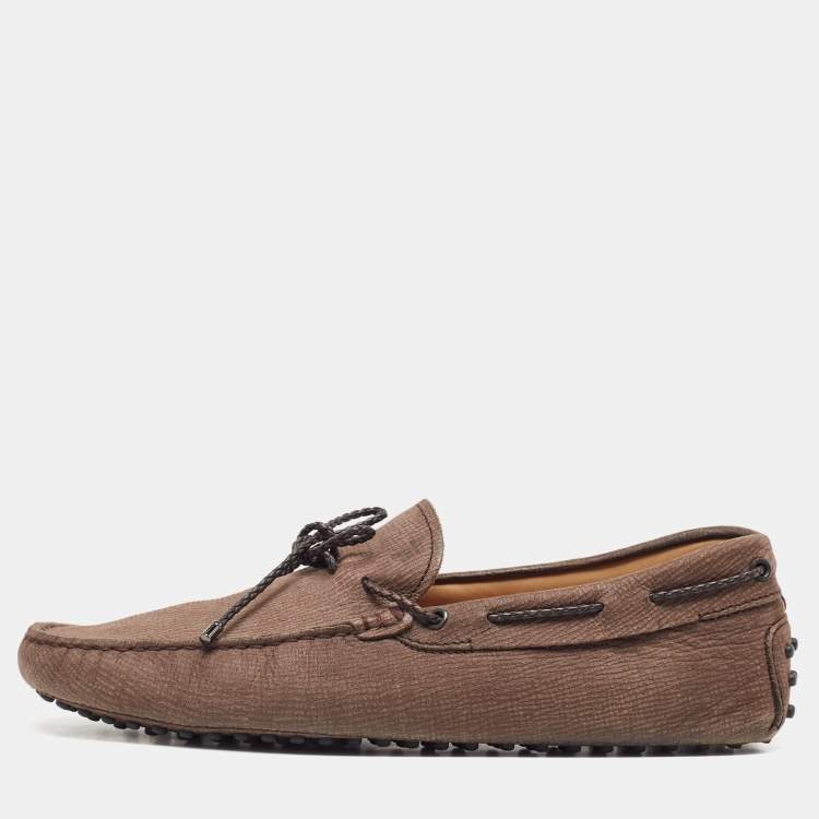 Pre Owned Tod's Brown Nubuck Leather Gommino Driving Loafers  Size 42