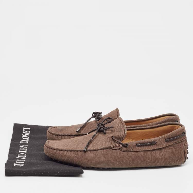 Pre Owned Tod's Brown Nubuck Leather Gommino Driving Loafers  Size 42