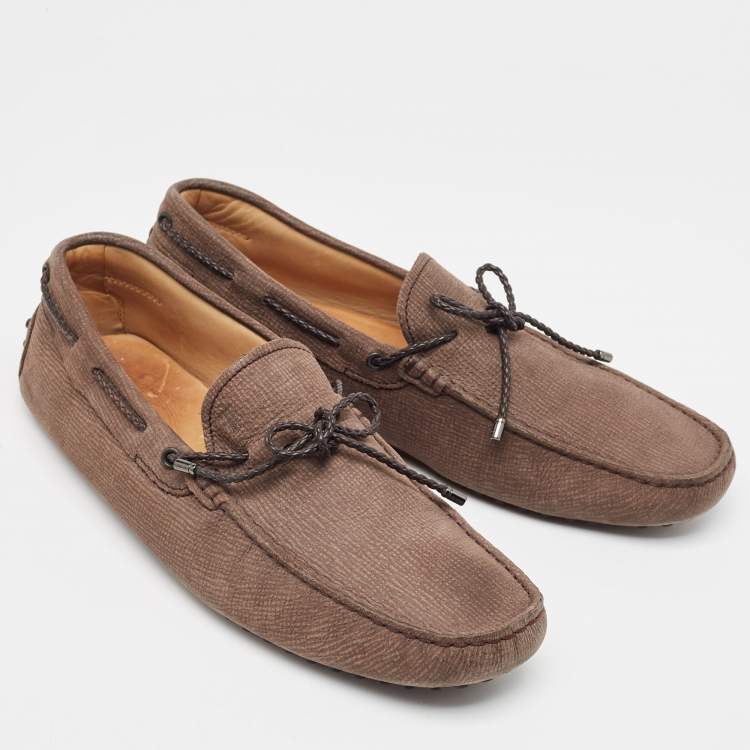 Pre Owned Tod's Brown Nubuck Leather Gommino Driving Loafers  Size 42