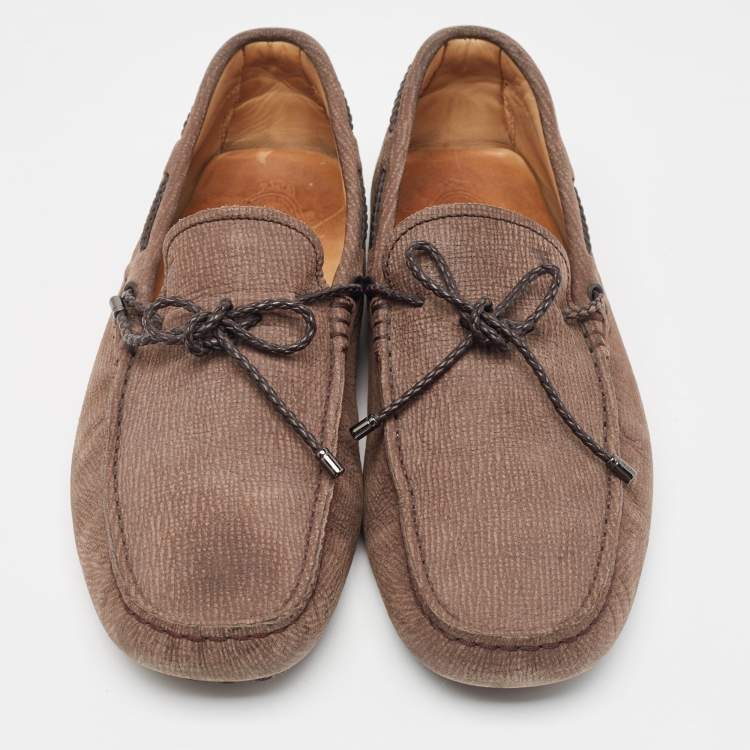 Pre Owned Tod's Brown Nubuck Leather Gommino Driving Loafers  Size 42