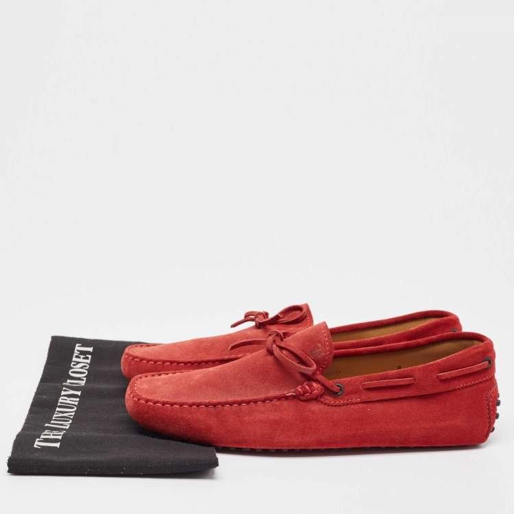 Pre Owned Tod's Red Suede Gommino Driving Loafers Size 42