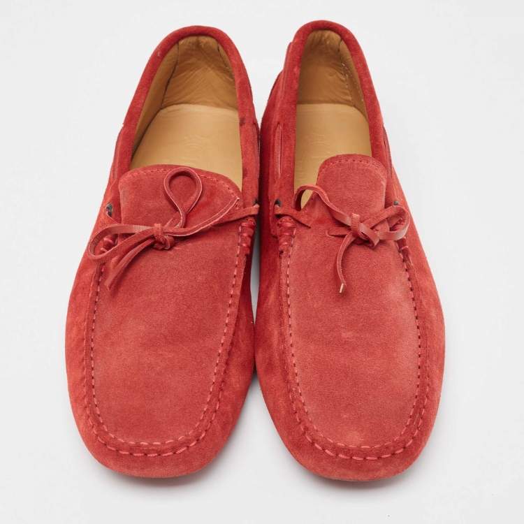 Pre Owned Tod's Red Suede Gommino Driving Loafers Size 42
