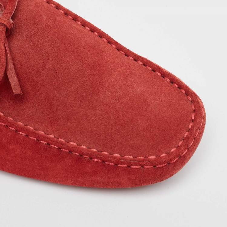 Pre Owned Tod's Red Suede Gommino Driving Loafers Size 42