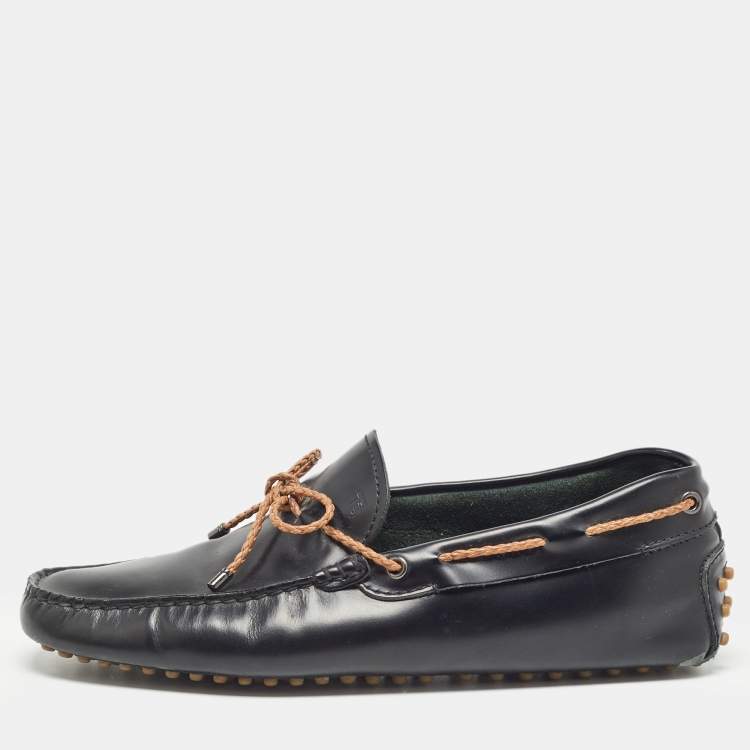Pre Owned Tod's Black Leather Bow Slip-On Loafers Size 40