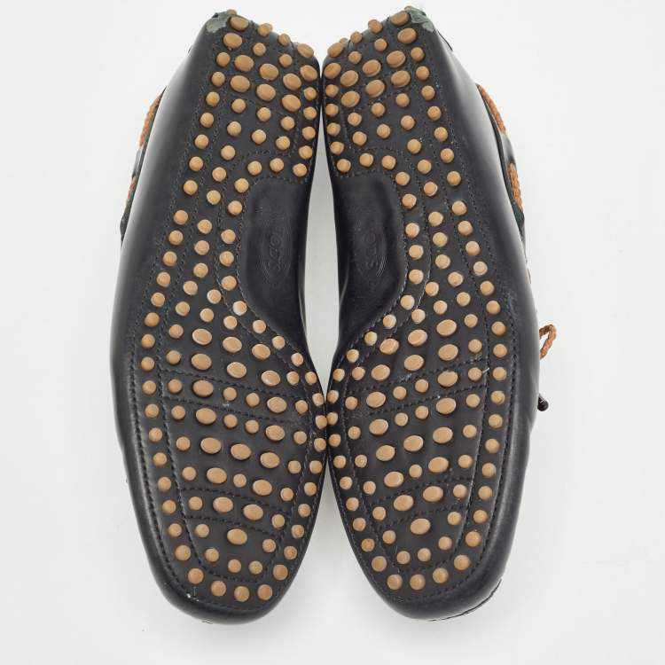 Pre Owned Tod's Black Leather Bow Slip-On Loafers Size 40