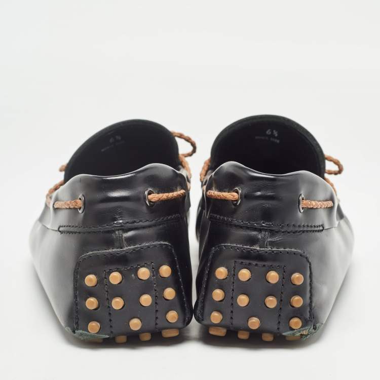 Pre Owned Tod's Black Leather Bow Slip-On Loafers Size 40