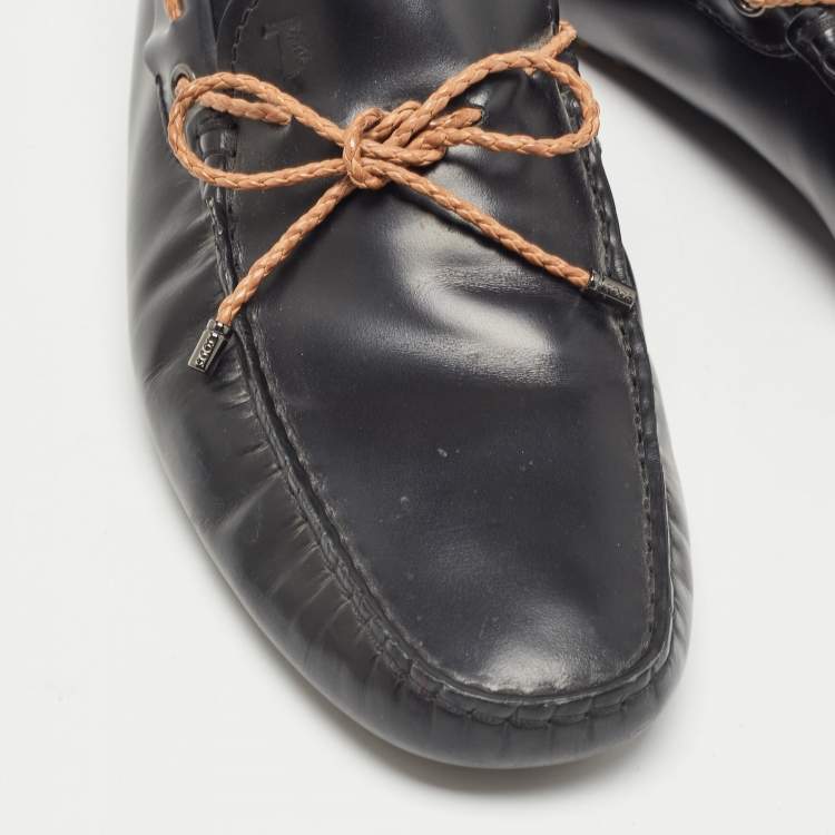 Pre Owned Tod's Black Leather Bow Slip-On Loafers Size 40