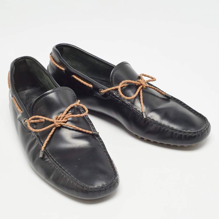 Pre Owned Tod's Black Leather Bow Slip-On Loafers Size 40