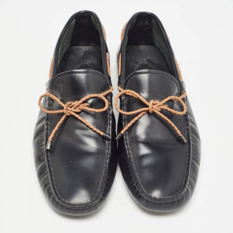 Pre Owned Tod's Black Leather Bow Slip-On Loafers Size 40