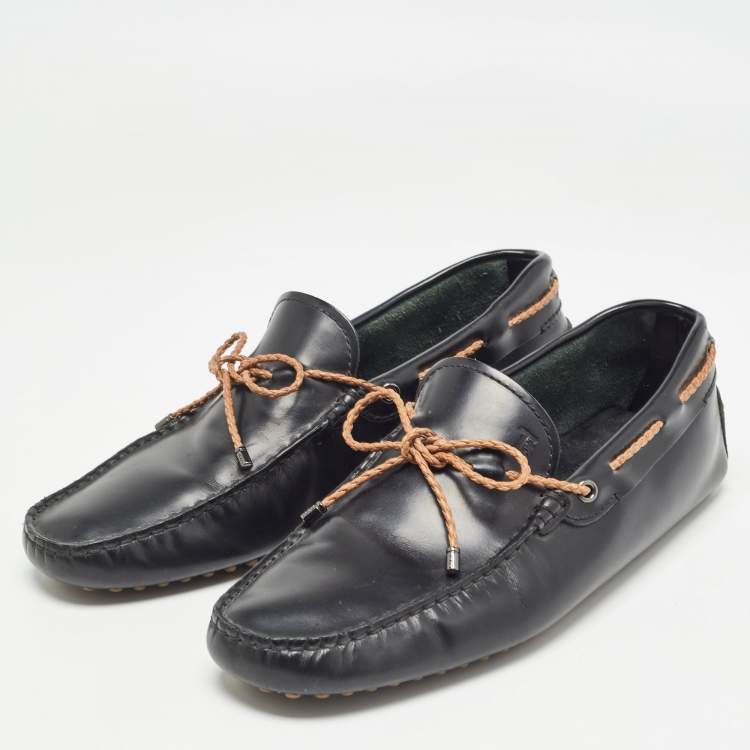 Pre Owned Tod's Black Leather Bow Slip-On Loafers Size 40