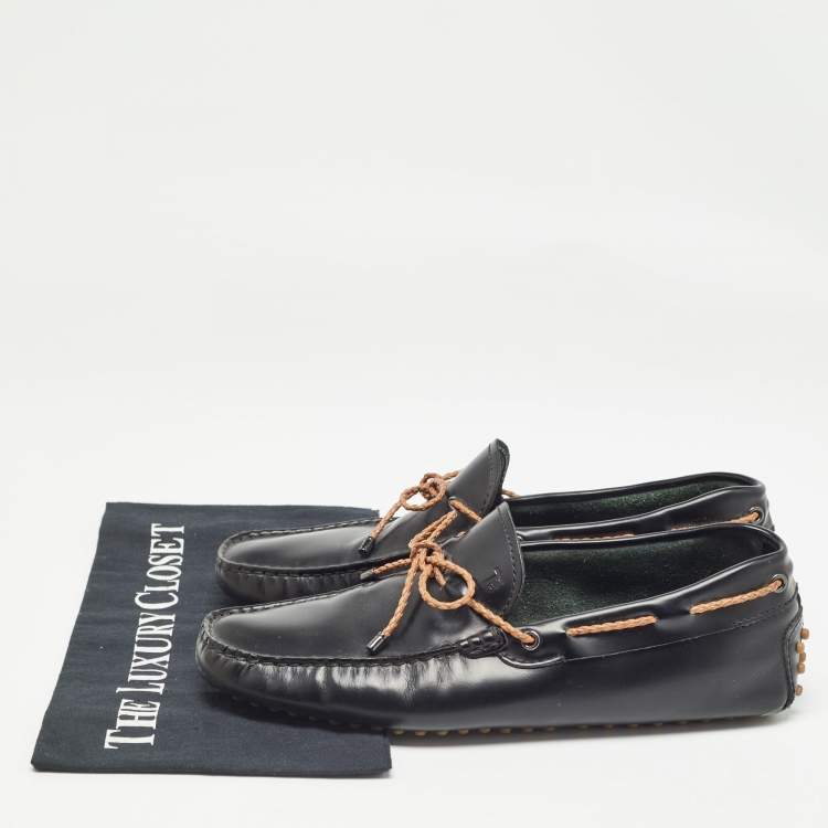 Pre Owned Tod's Black Leather Bow Slip-On Loafers Size 40