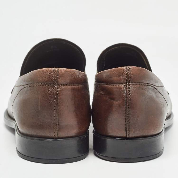 Pre Owned Tod's Brown Leather Fringe Tassel Loafers Size 42.5