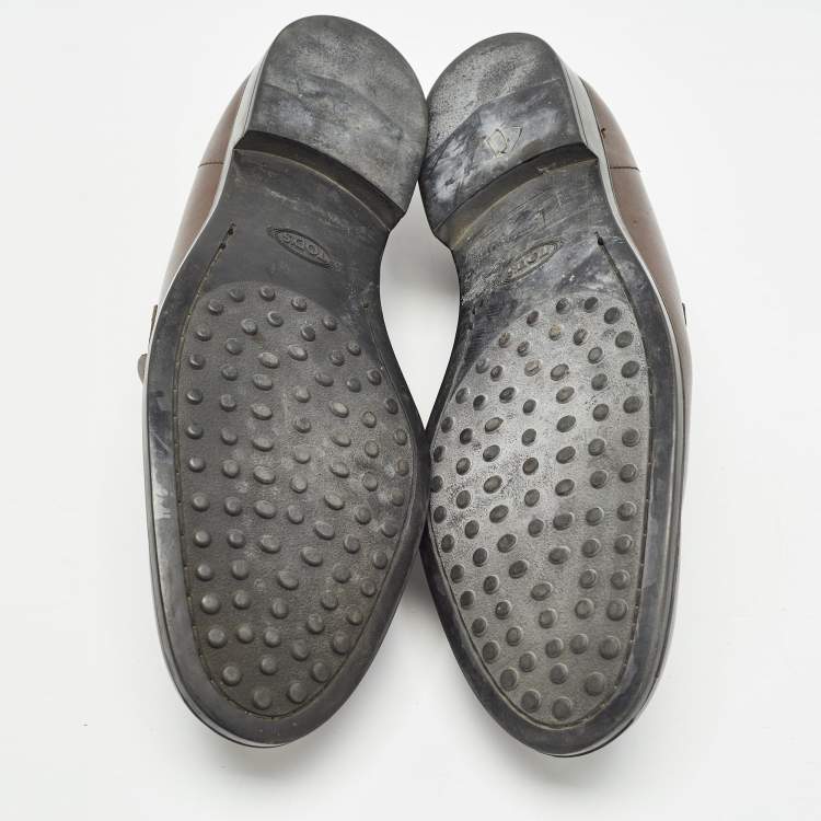 Pre Owned Tod's Brown Leather Fringe Tassel Loafers Size 42.5
