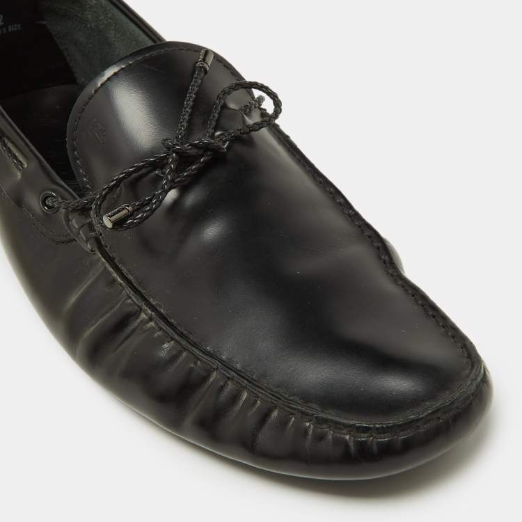 Pre Owned Tod's Black Leather Bow Slip-On Loafers Size 47