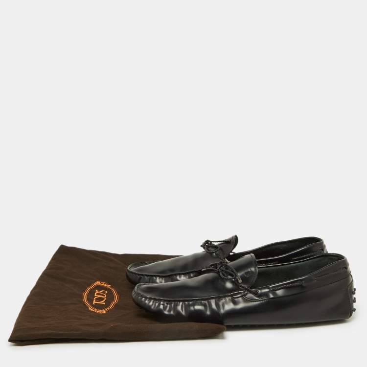 Pre Owned Tod's Black Leather Bow Slip-On Loafers Size 47