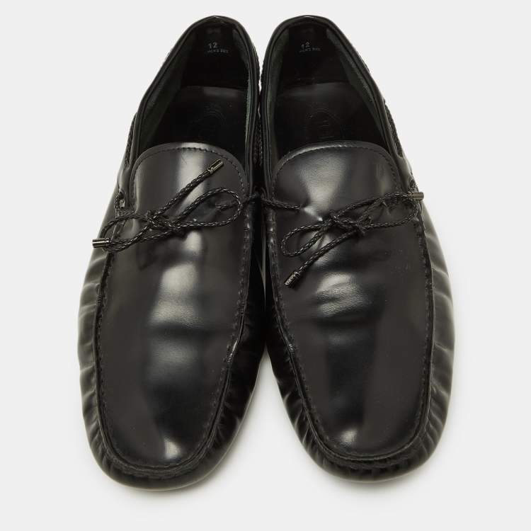 Pre Owned Tod's Black Leather Bow Slip-On Loafers Size 47