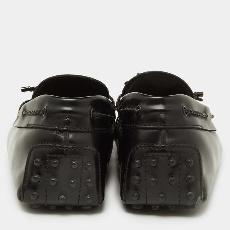 Pre Owned Tod's Black Leather Bow Slip-On Loafers Size 47