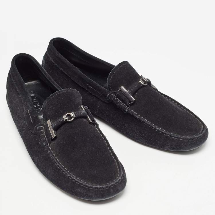 Pre Owned Tod's Black Suede Slip On Loafers Size 42