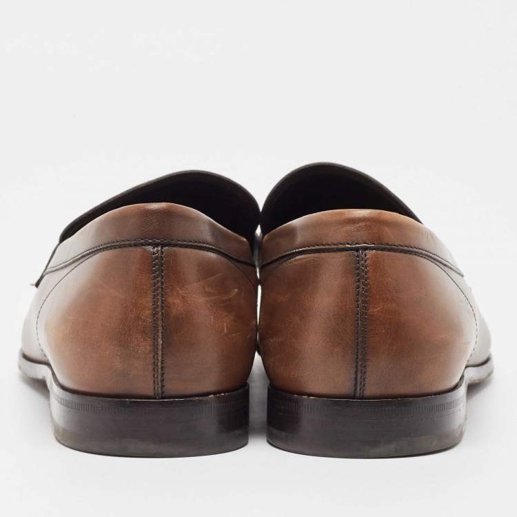 Pre Owned Tods Brown Leather Tassel Slip On Loafers Size 44.5