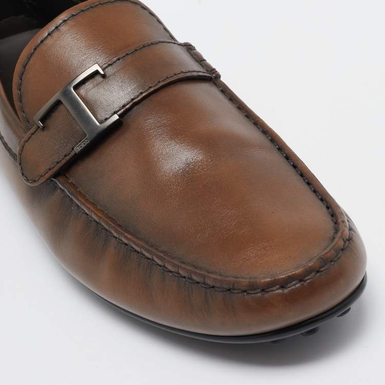 Pre Owned Tod's Brown Leather Slip On Loafers Size 41.5