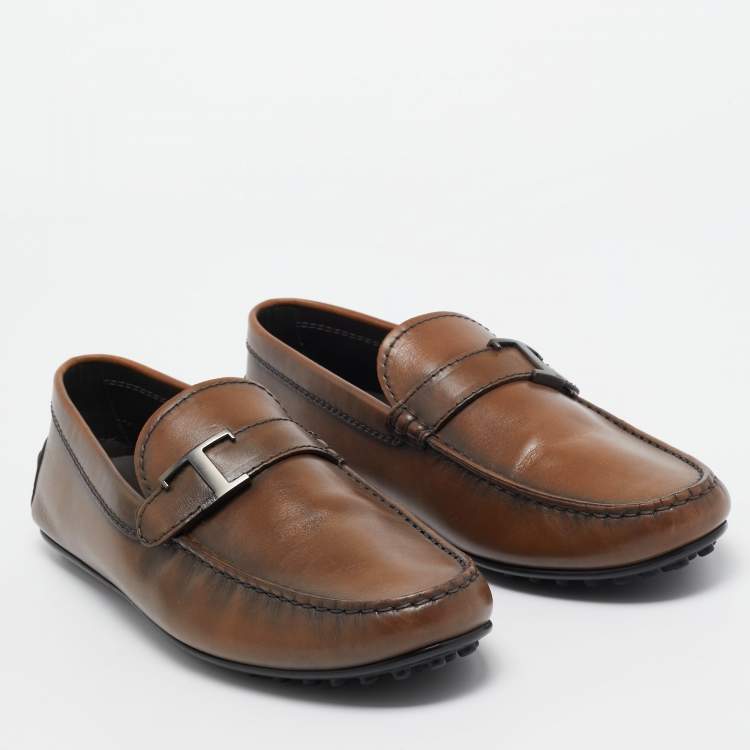 Pre Owned Tod's Brown Leather Slip On Loafers Size 41.5