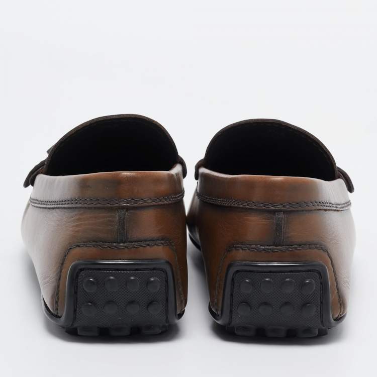 Pre Owned Tod's Brown Leather Slip On Loafers Size 41.5