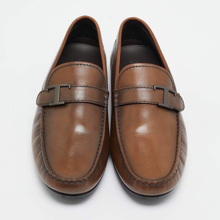 Pre Owned Tod's Brown Leather Slip On Loafers Size 41.5