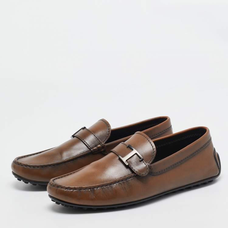Pre Owned Tod's Brown Leather Slip On Loafers Size 41.5