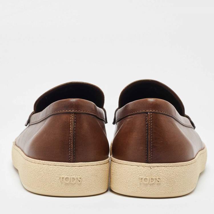 Pre Owned Tod's Brown Leather Slip On Loafers Size 41.5