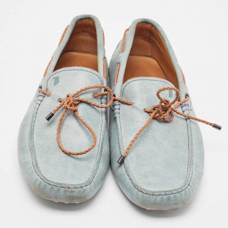 Pre Owned Tod's Grey Suede Bow Slip On Loafers Size 43