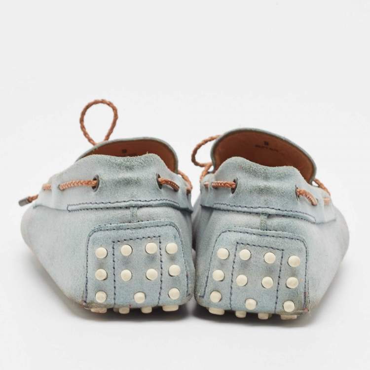 Pre Owned Tod's Grey Suede Bow Slip On Loafers Size 43