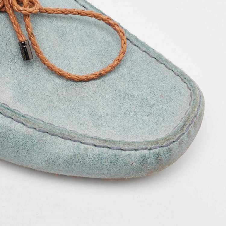 Pre Owned Tod's Grey Suede Bow Slip On Loafers Size 43