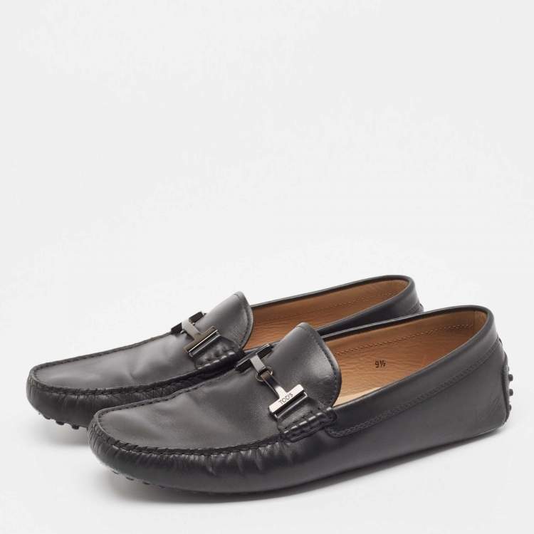 Pre Owned Tod's Black Leather Double T Bit Loafers Size 44