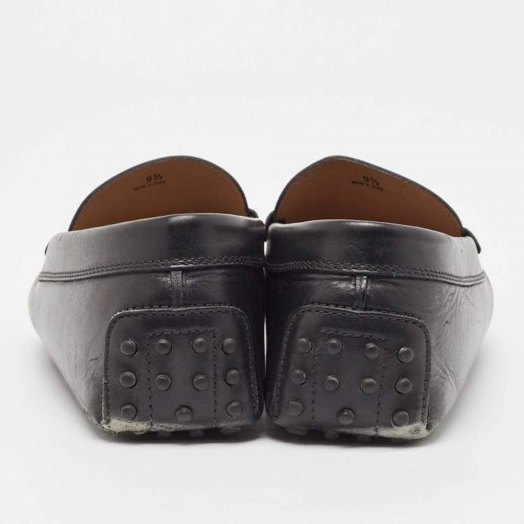 Pre Owned Tod's Black Leather Double T Bit Loafers Size 44