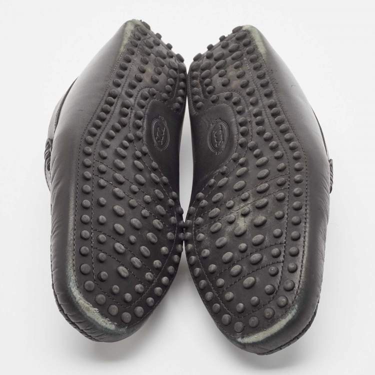 Pre Owned Tod's Black Leather Double T Bit Loafers Size 44