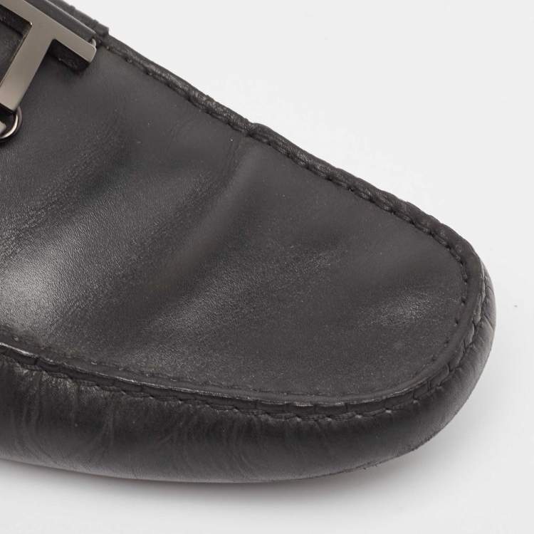 Pre Owned Tod's Black Leather Double T Bit Loafers Size 44