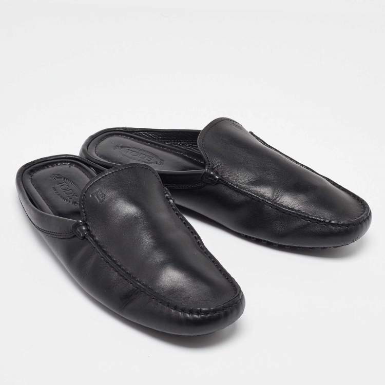 Pre Owned Tod's Black Leather Loafer Mules Size 41
